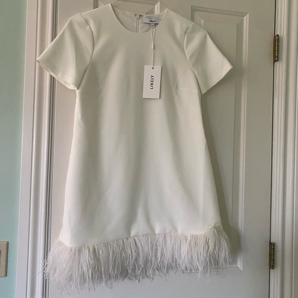 White Dress with Feather Hem